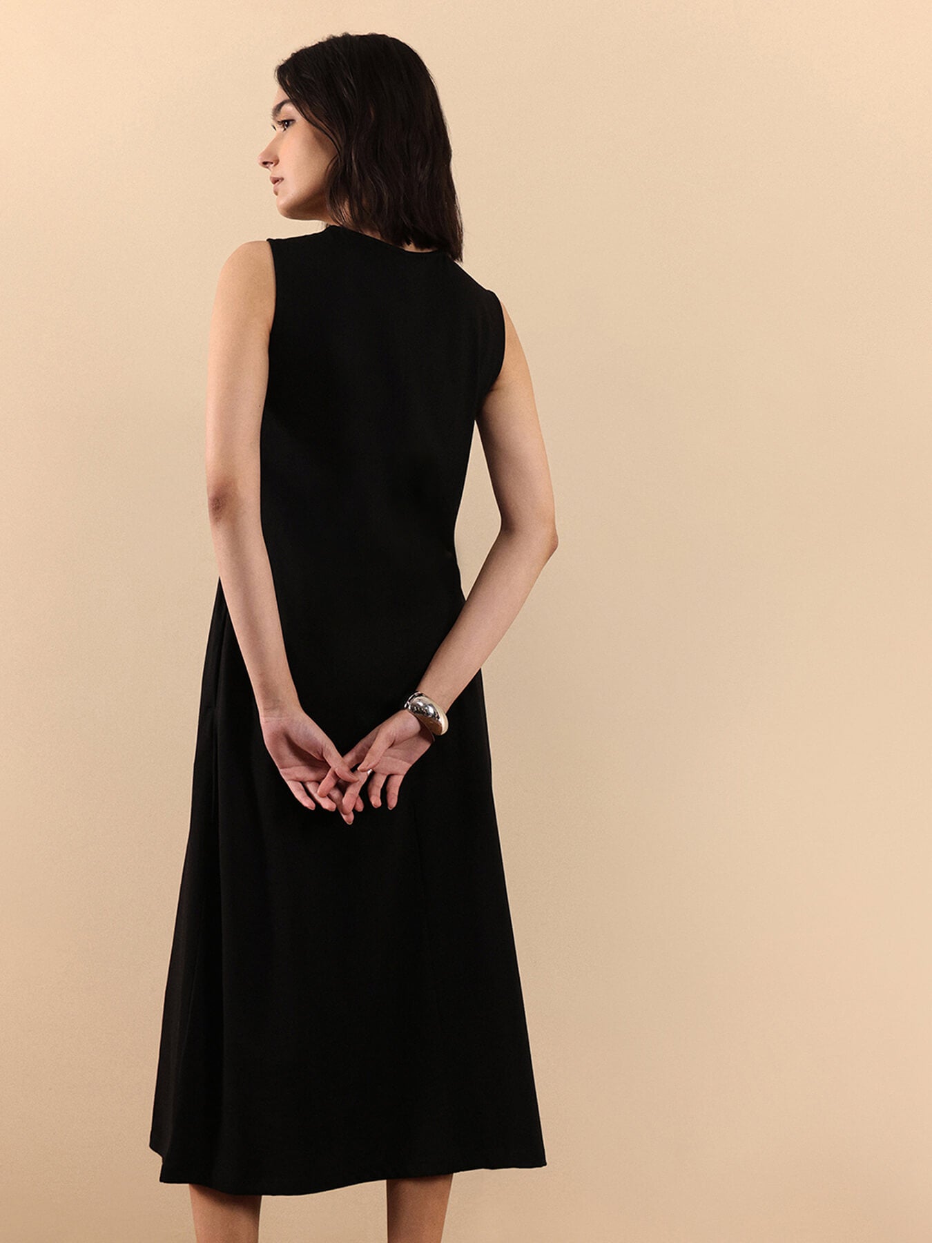 Cotton A Line Knit Dress - Black