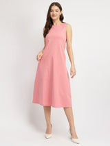 Cotton A Line Knit Dress - Pink