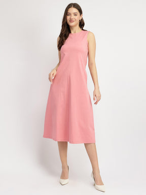 Cotton A Line Knit Dress - Pink
