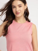 Cotton A Line Knit Dress - Pink