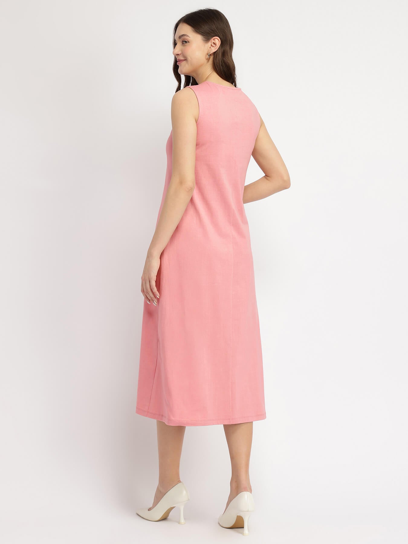 Cotton A Line Knit Dress - Pink