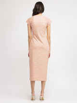 Striped Tie-Up Midi Dress - Cream