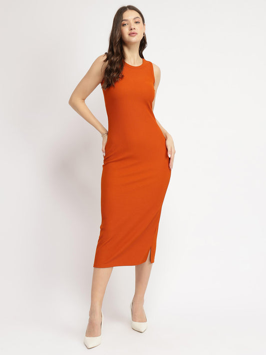 Bodycon Midi Dress - Rust