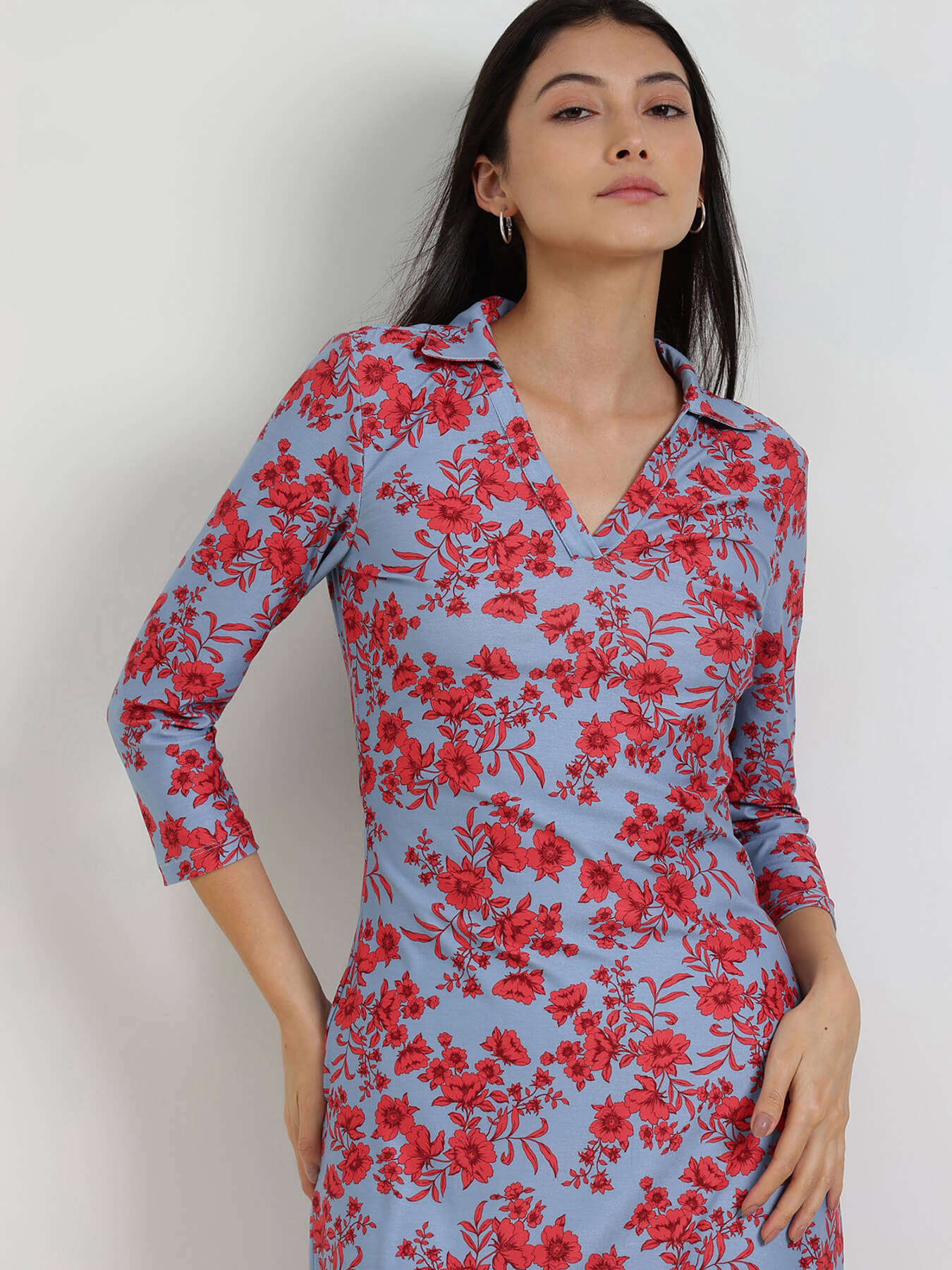 Floral Sheath Midi Dress - Blue