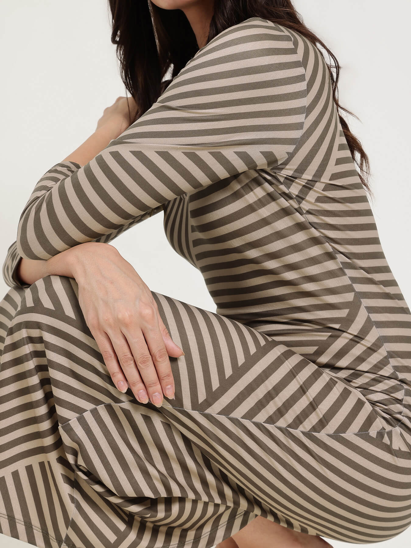 Collared Striped Sheath Dress - Olive