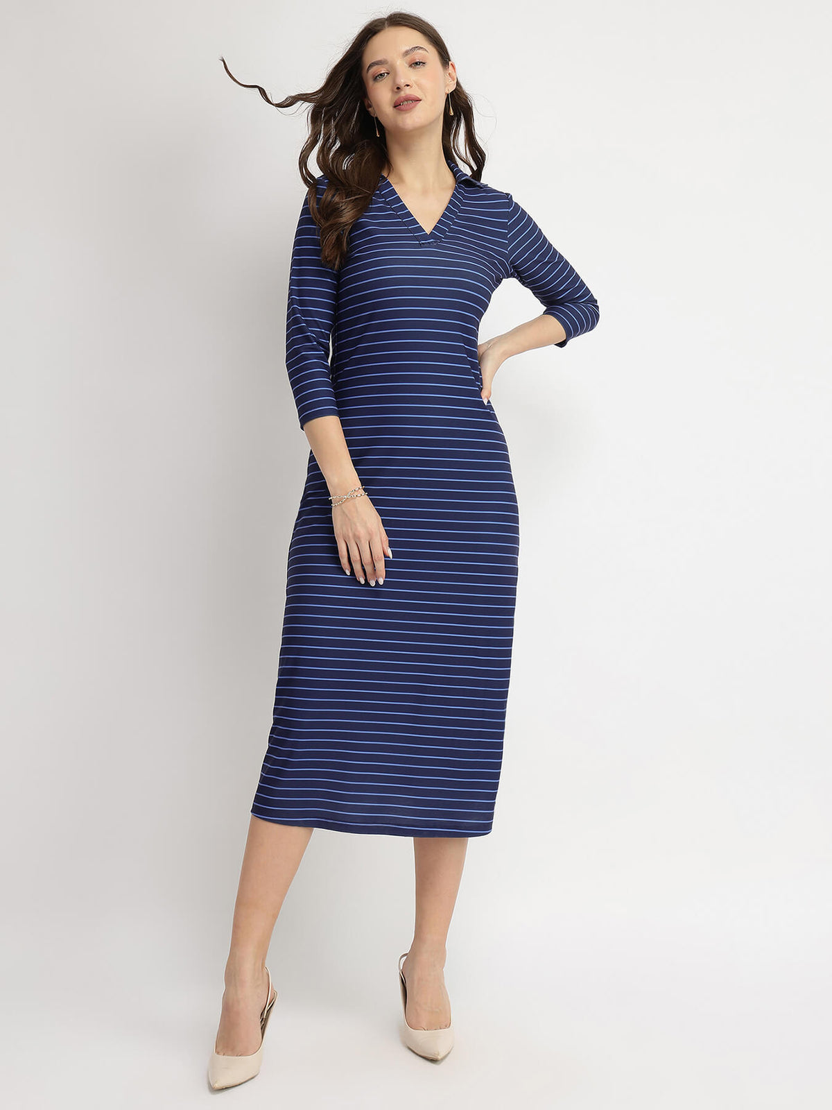 Striped Knit Sheath Dress - Blue