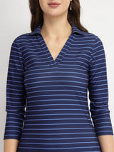 Striped Knit Sheath Dress - Blue