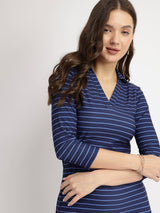 Striped Knit Sheath Dress - Blue
