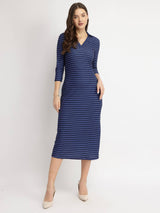 Striped Knit Sheath Dress - Blue