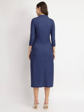 Striped Knit Sheath Dress - Blue