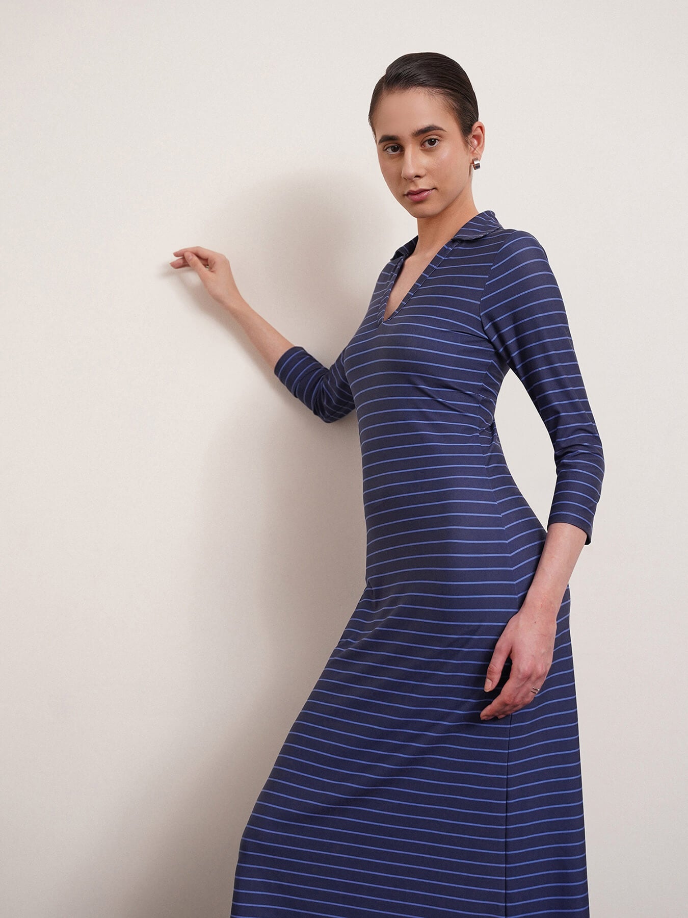Striped Knit Sheath Dress - Blue