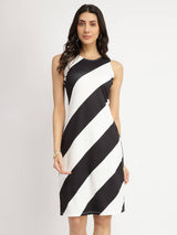 Striped Knit Shift Dress - Black and White