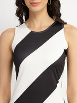Striped Knit Shift Dress - Black and White