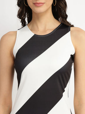 Striped Knit Shift Dress - Black and White