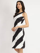 Striped Knit Shift Dress - Black and White