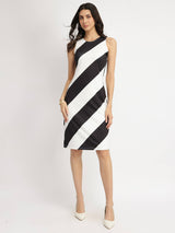 Striped Knit Shift Dress - Black and White