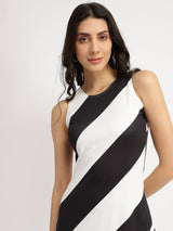 Striped Knit Shift Dress - Black and White