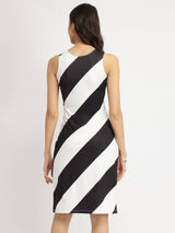 Striped Knit Shift Dress - Black and White