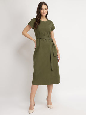 Cotton Knit A-Line Dress - Olive