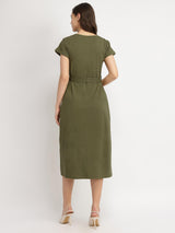 Cotton Knit A-Line Dress - Olive