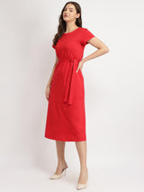 Cotton Knit A-Line Dress - Red