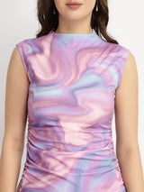 Marble Print Bodycon Dress - Lavender