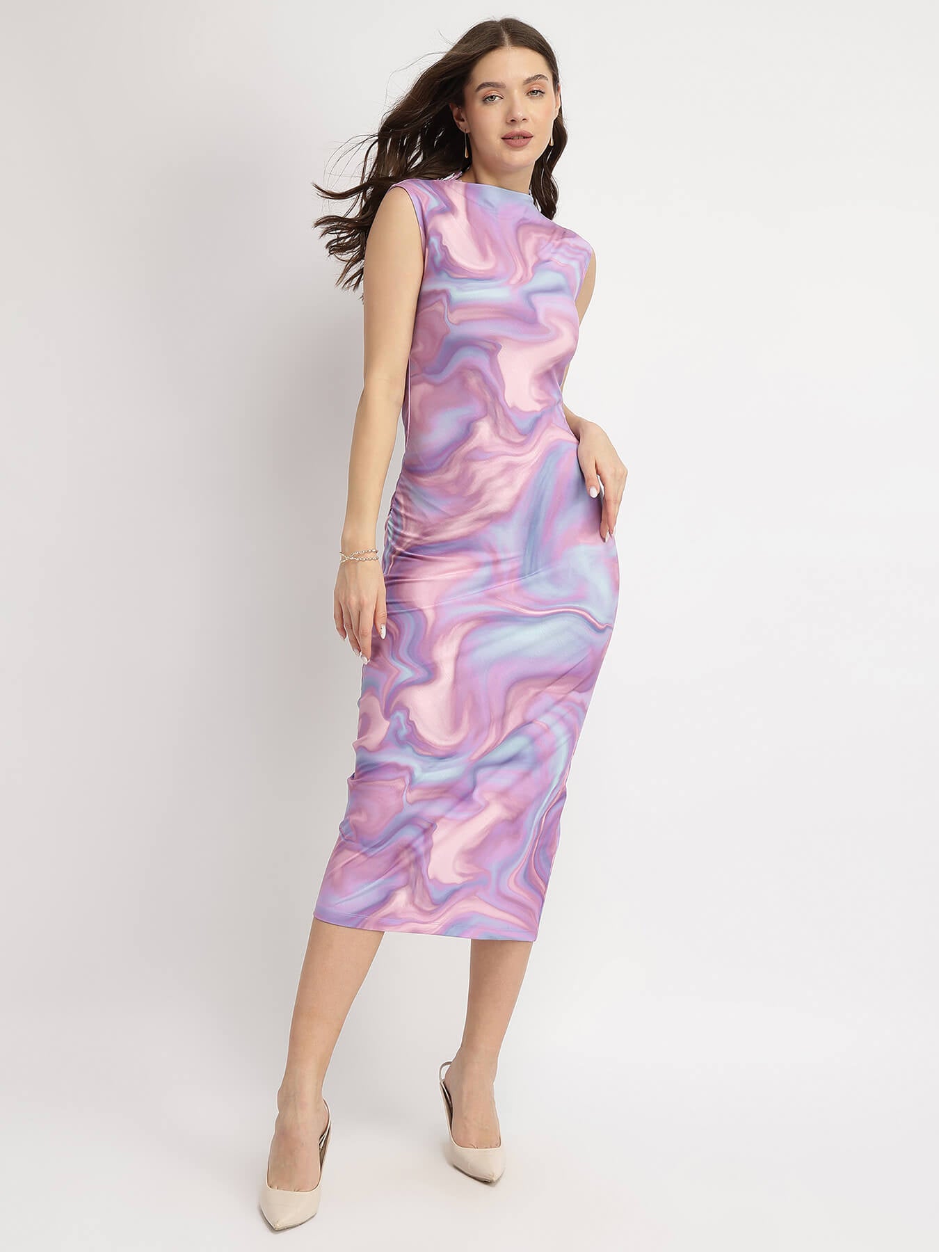 Marble Print Bodycon Dress - Lavender