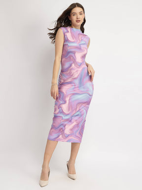 Marble Print Bodycon Dress - Lavender