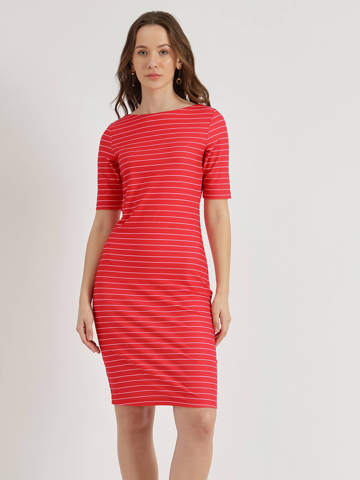 Striped Fitted Dress - Red