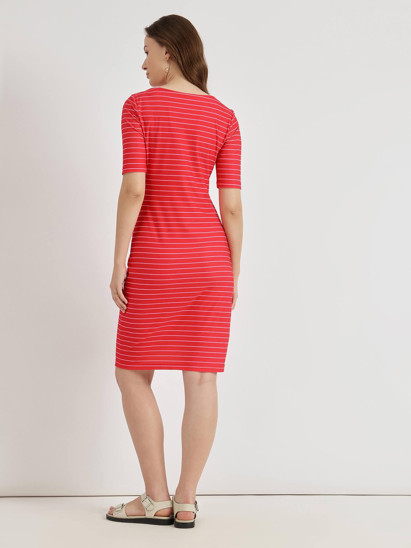 Striped Fitted Dress - Red