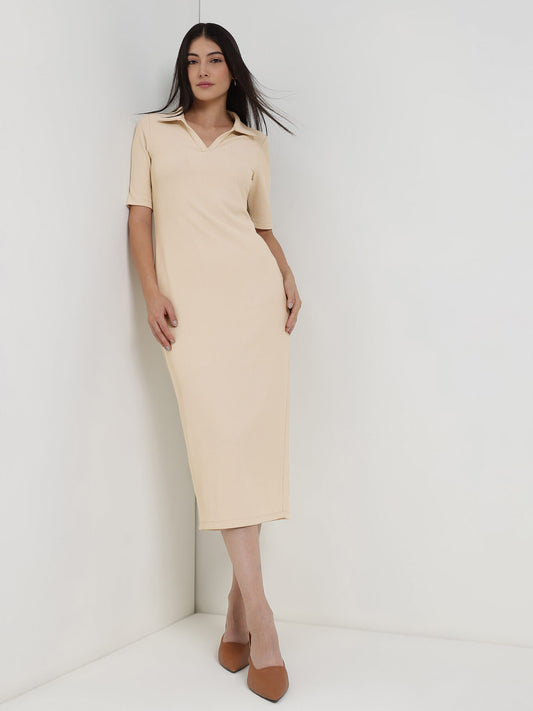 Bodycon Midi Dress - Beige