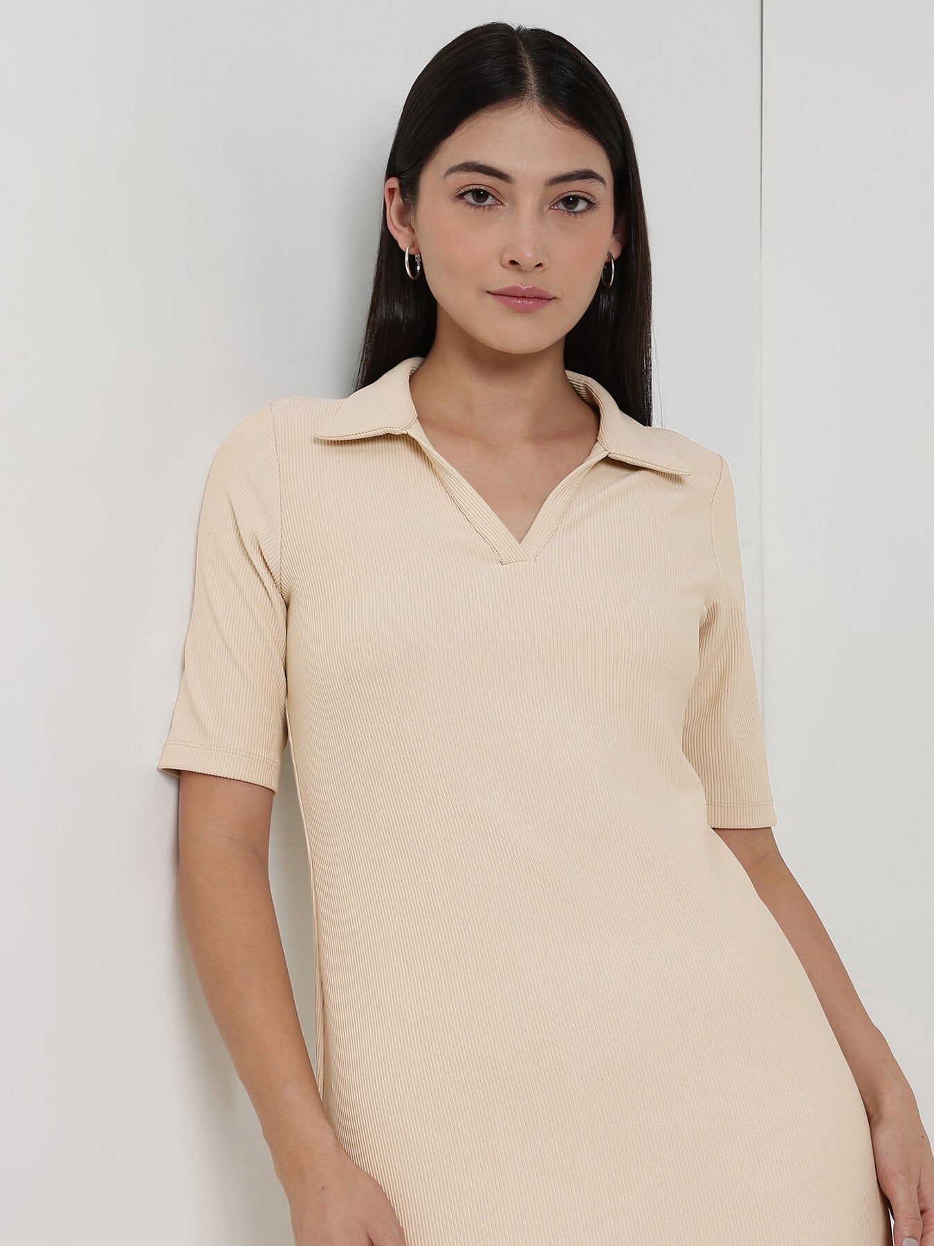 Bodycon Midi Dress - Beige