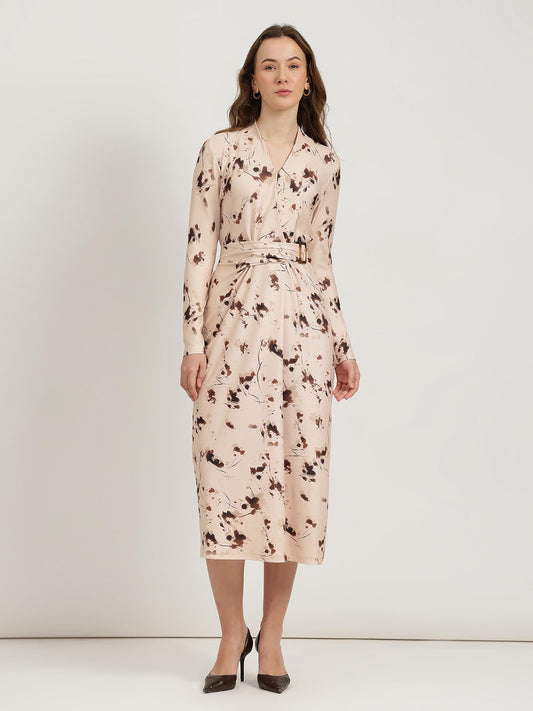 Floral Wrap Bodycon Dress - Peach