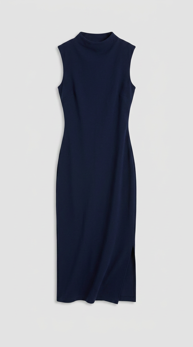 Bodycon High Neck Dress - Navy