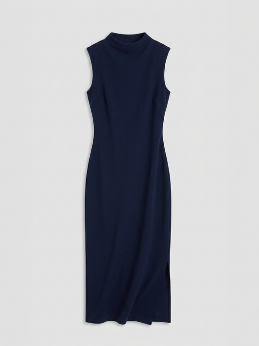 Bodycon High Neck Dress - Navy