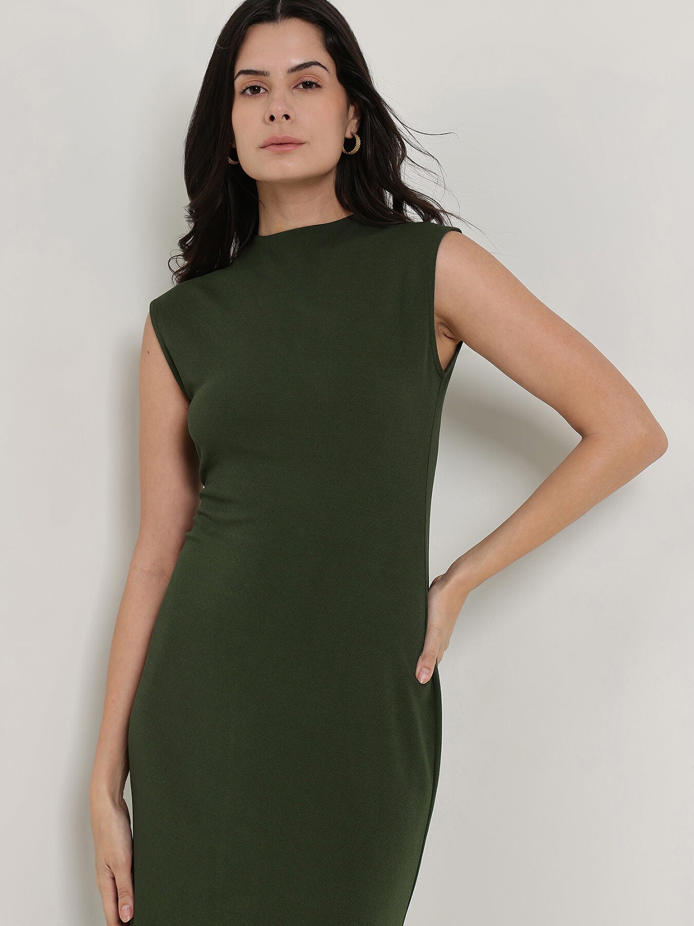 High Neck Bodycon Dress - Olive