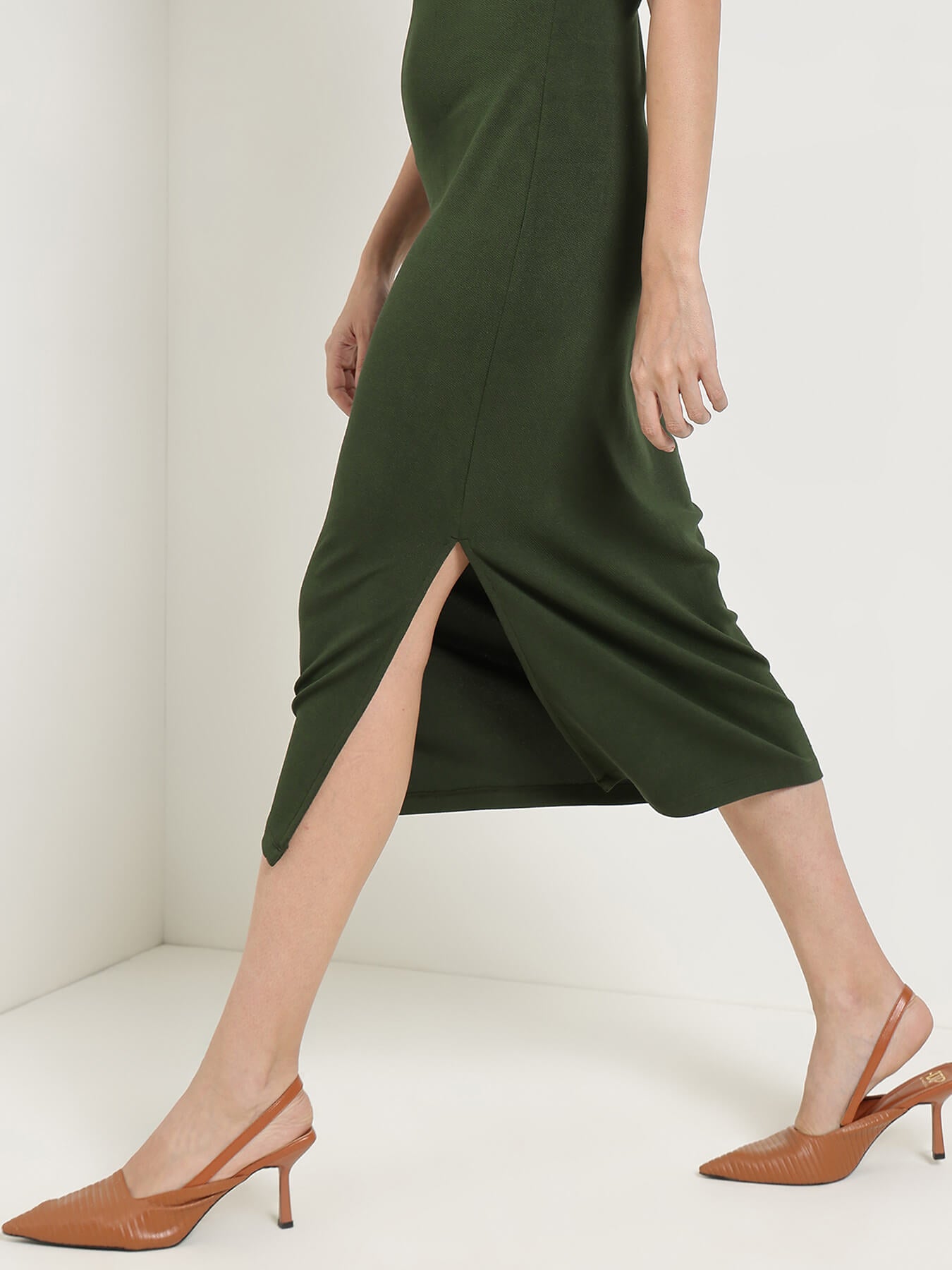 High Neck Bodycon Dress - Olive