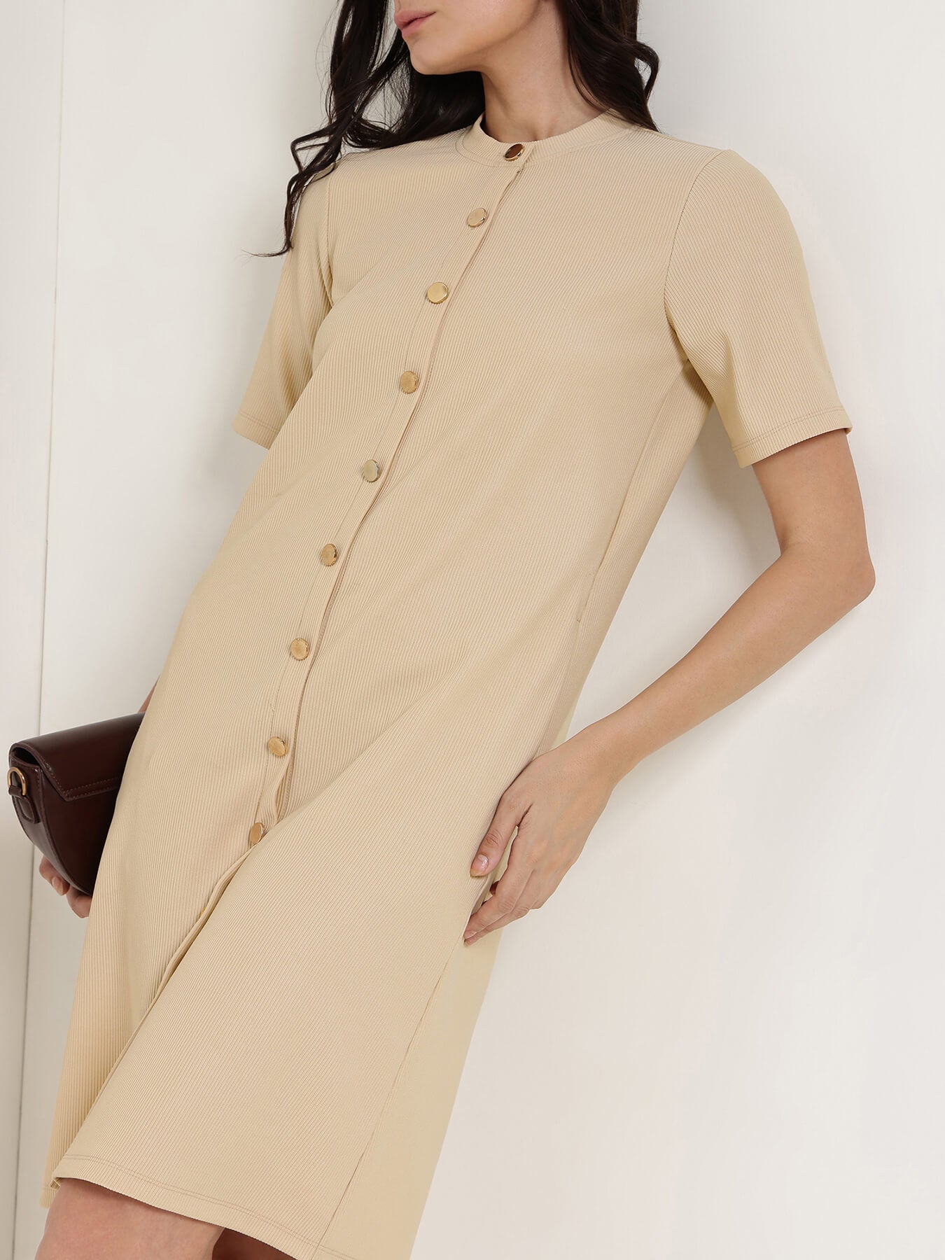 Round Neck Shift Dress - Off White