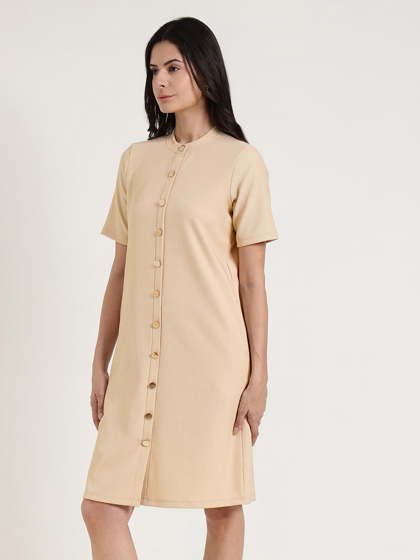 Round Neck Shift Dress - Off White