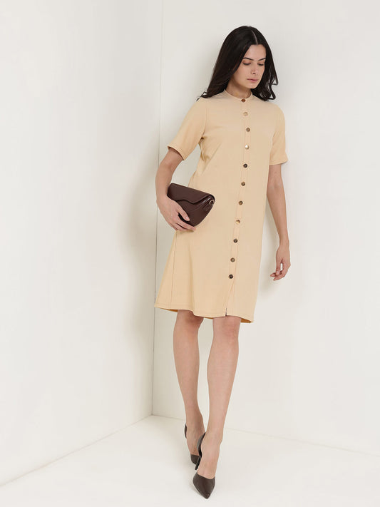 Round Neck Shift Dress - Off White