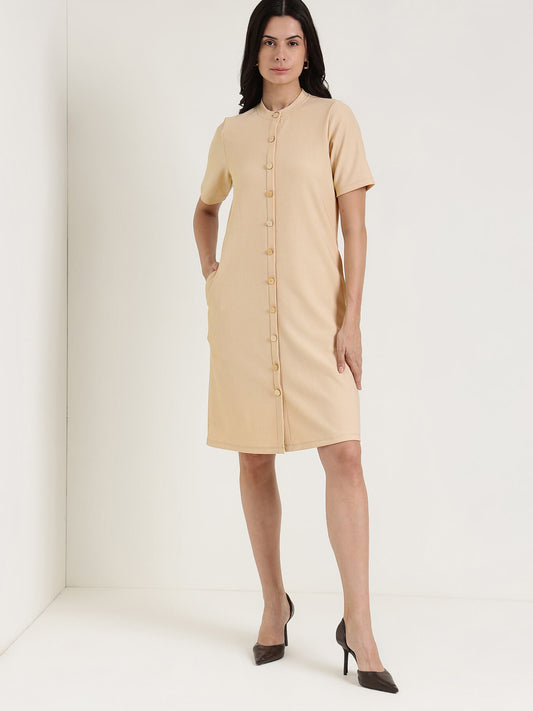 Round Neck Shift Dress - Off White