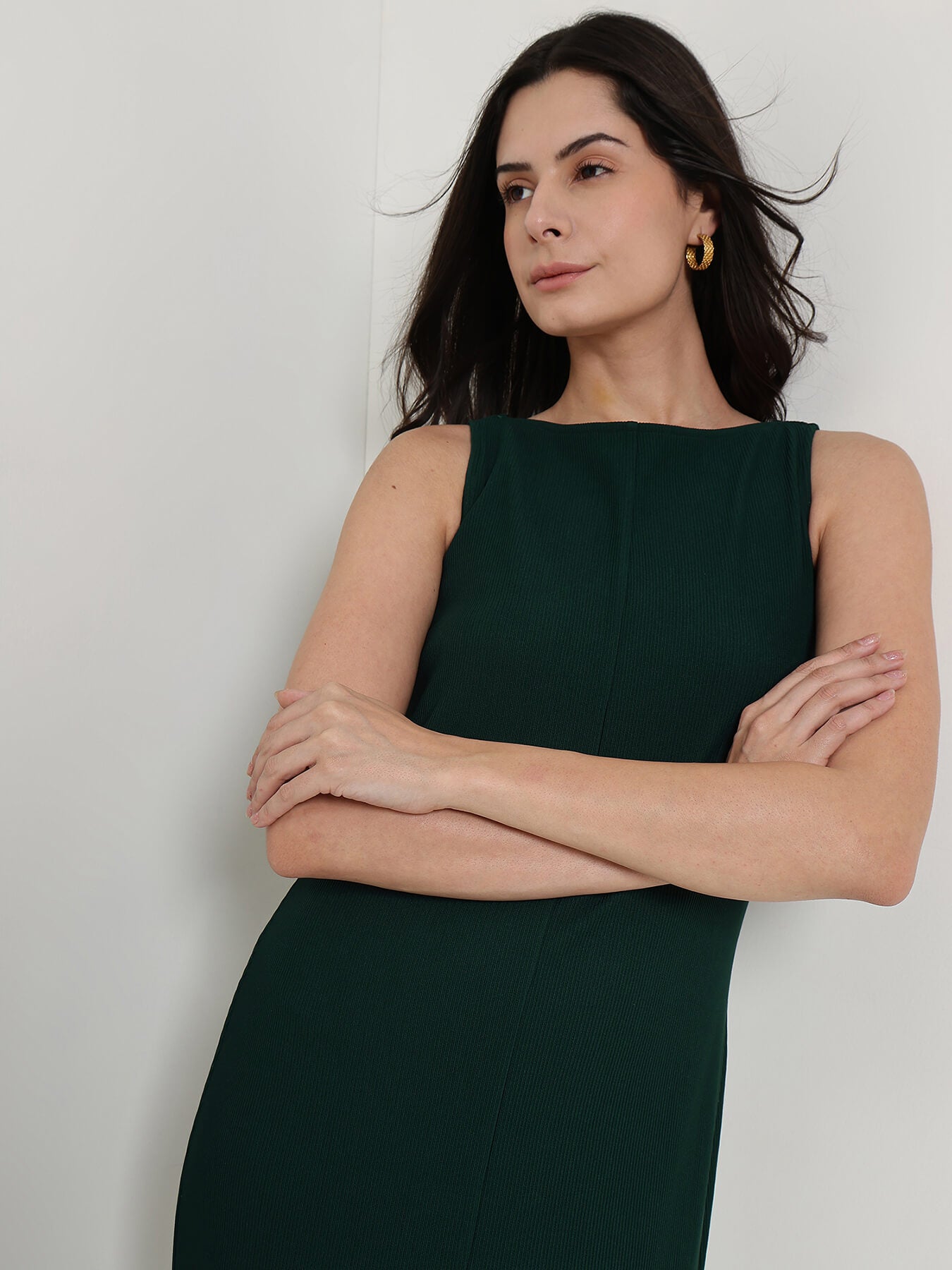 Boat Neck Sheath Dress - Green