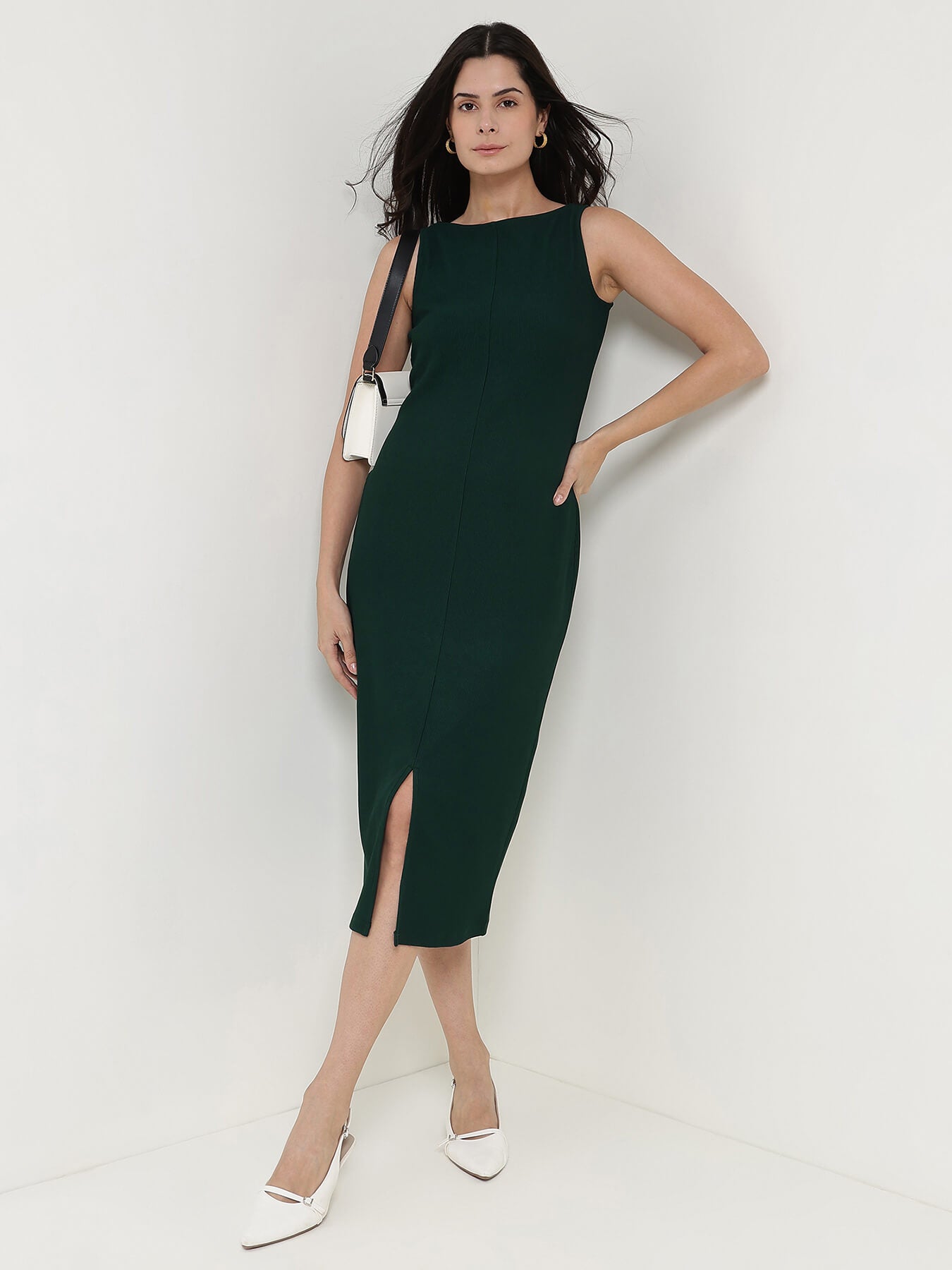 Boat Neck Sheath Dress - Green