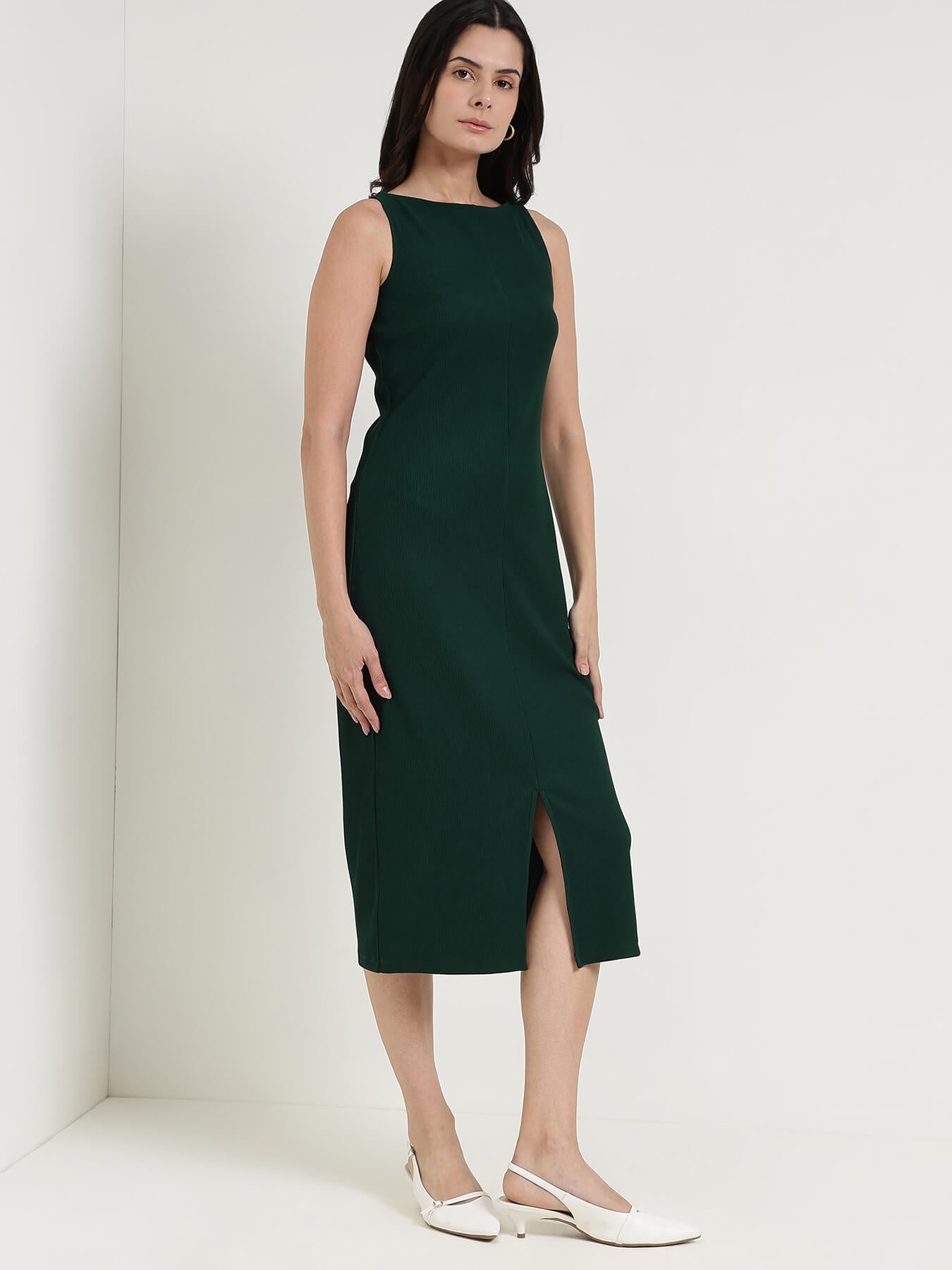 Boat Neck Sheath Dress - Green