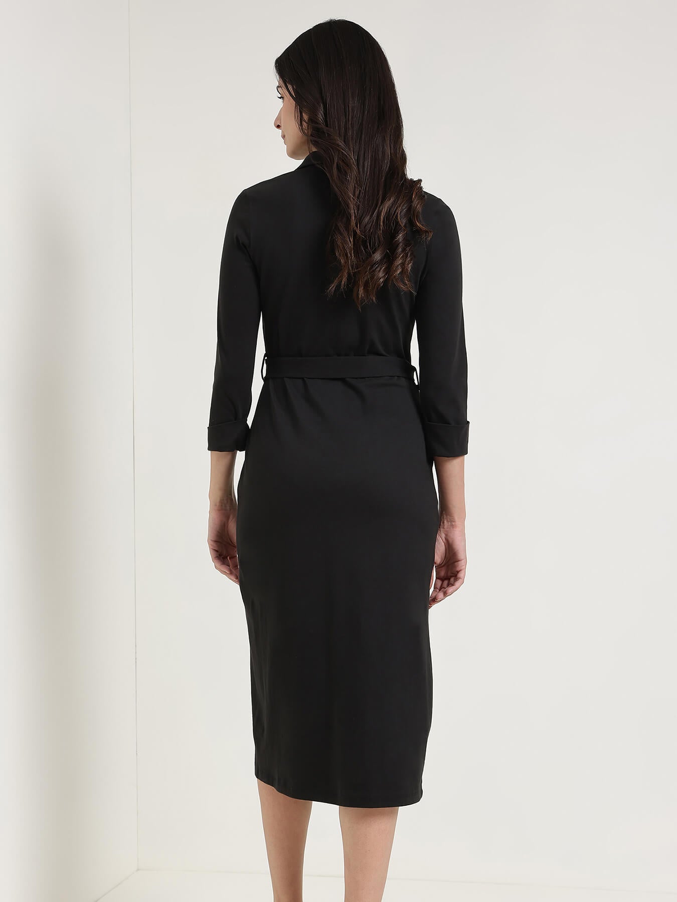 Cotton Shirt Dress - Black
