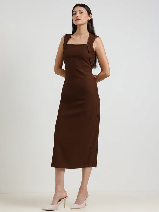 Bodycon Midi Dress - Brown