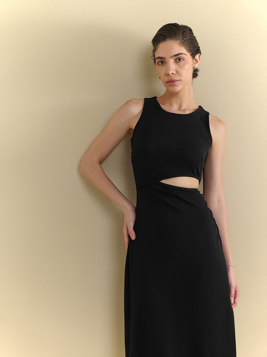 Bodycon Cutout Midi Dress - Black