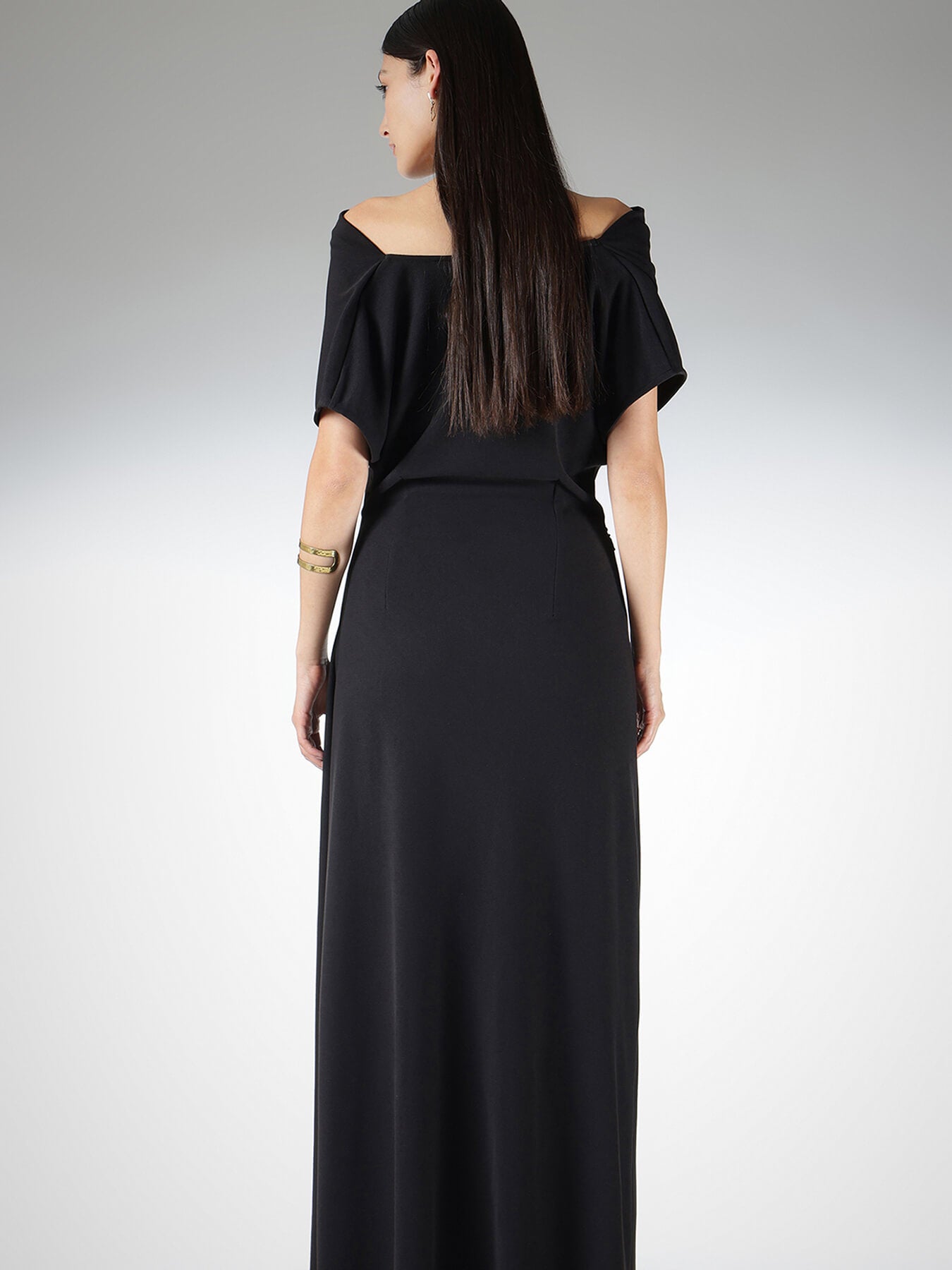 Cowl Neck A-Line Maxi Dress - Black