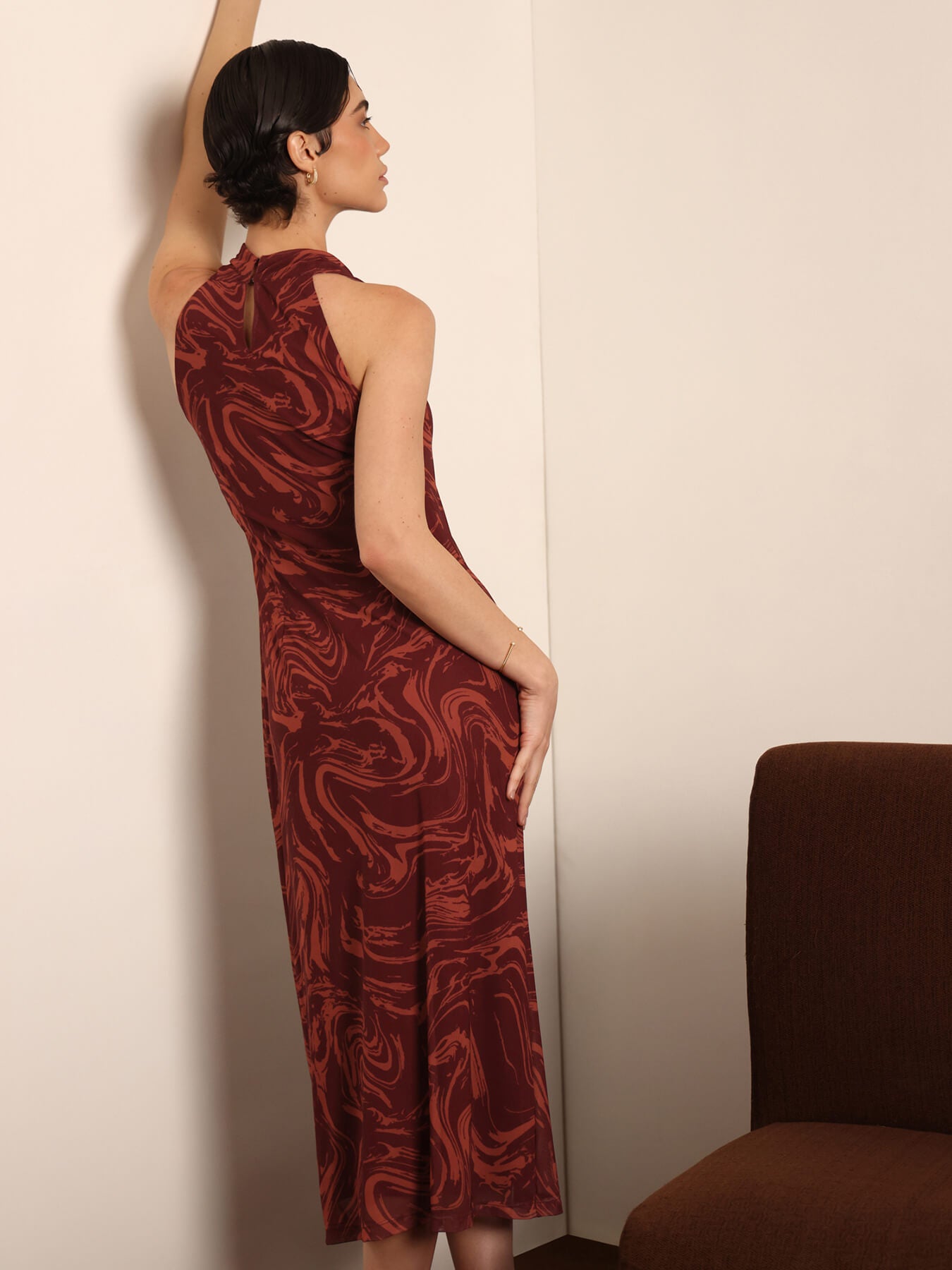 Mesh Sheath Dress - Wine
