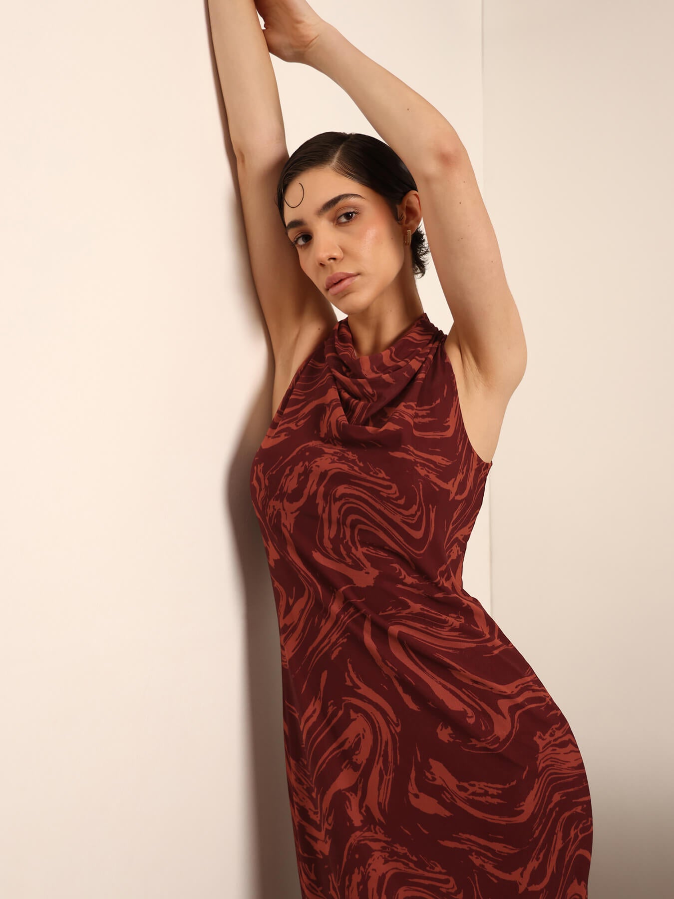 Mesh Sheath Dress - Wine